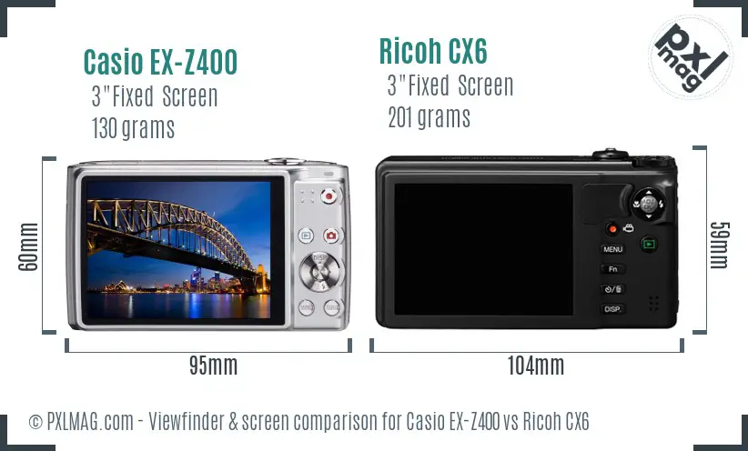 Casio EX-Z400 vs Ricoh CX6 Screen and Viewfinder comparison