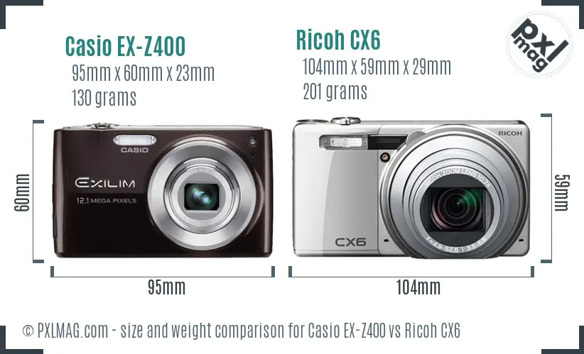Casio EX-Z400 vs Ricoh CX6 size comparison