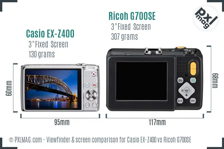 Casio EX-Z400 vs Ricoh G700SE Screen and Viewfinder comparison