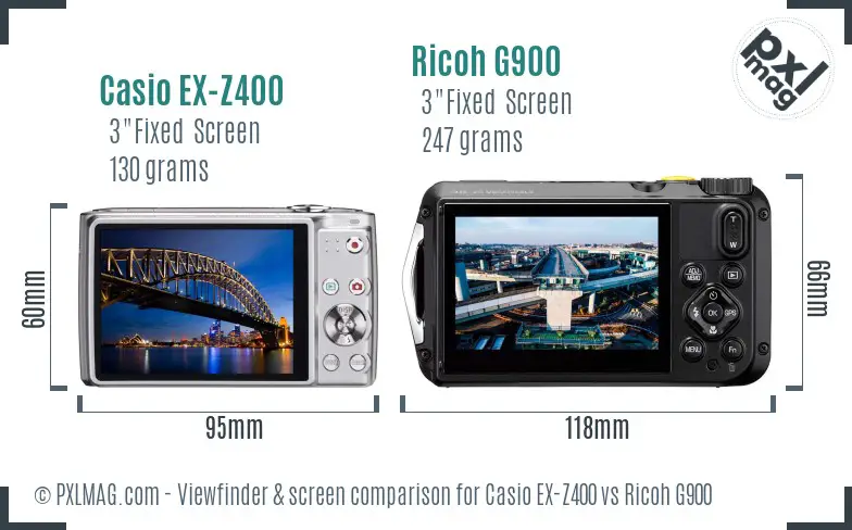 Casio EX-Z400 vs Ricoh G900 Screen and Viewfinder comparison