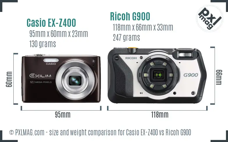 Casio EX-Z400 vs Ricoh G900 size comparison