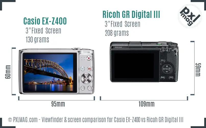 Casio EX-Z400 vs Ricoh GR Digital III Screen and Viewfinder comparison Casio EX-Z400 vs Ricoh GR Digital III Screen and Viewfinder comparison