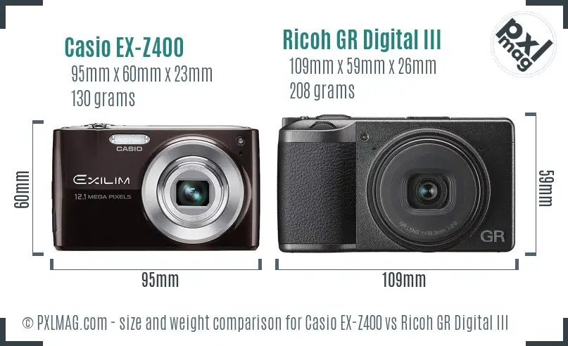 Casio EX-Z400 vs Ricoh GR Digital III size comparison Casio EX-Z400 vs Ricoh GR Digital III size comparison