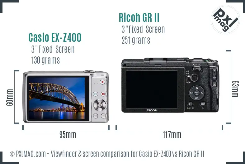 Casio EX-Z400 vs Ricoh GR II Screen and Viewfinder comparison Casio EX-Z400 vs Ricoh GR II Screen and Viewfinder comparison