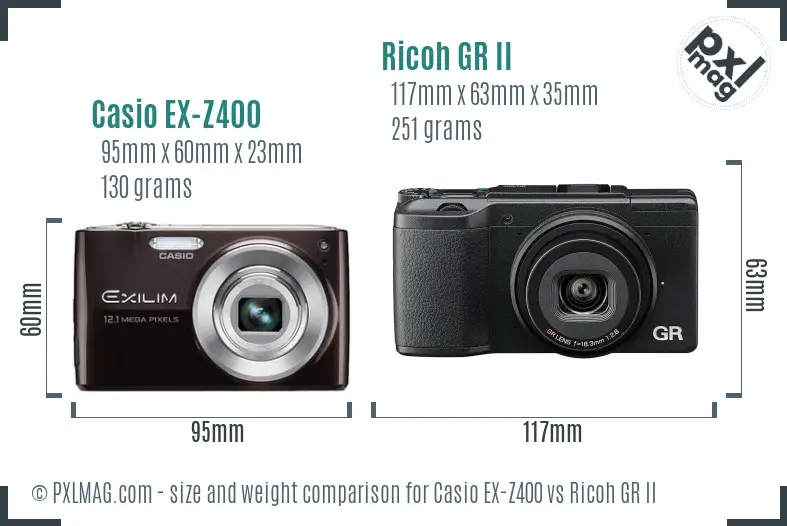 Casio EX-Z400 vs Ricoh GR II size comparison Casio EX-Z400 vs Ricoh GR II size comparison