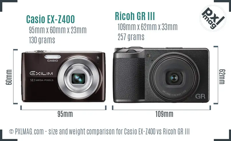 Casio EX-Z400 vs Ricoh GR III size comparison