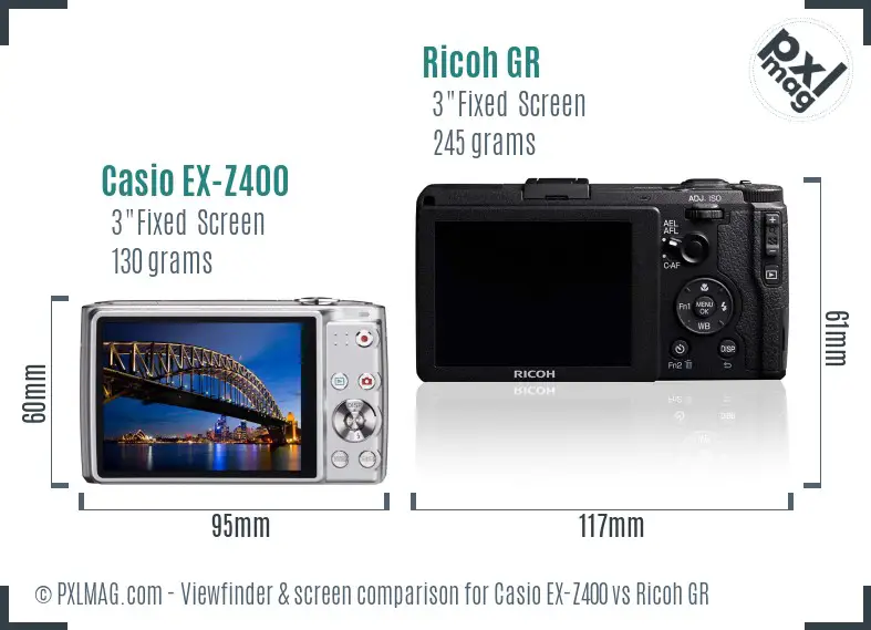 Casio EX-Z400 vs Ricoh GR Screen and Viewfinder comparison Casio EX-Z400 vs Ricoh GR Screen and Viewfinder comparison