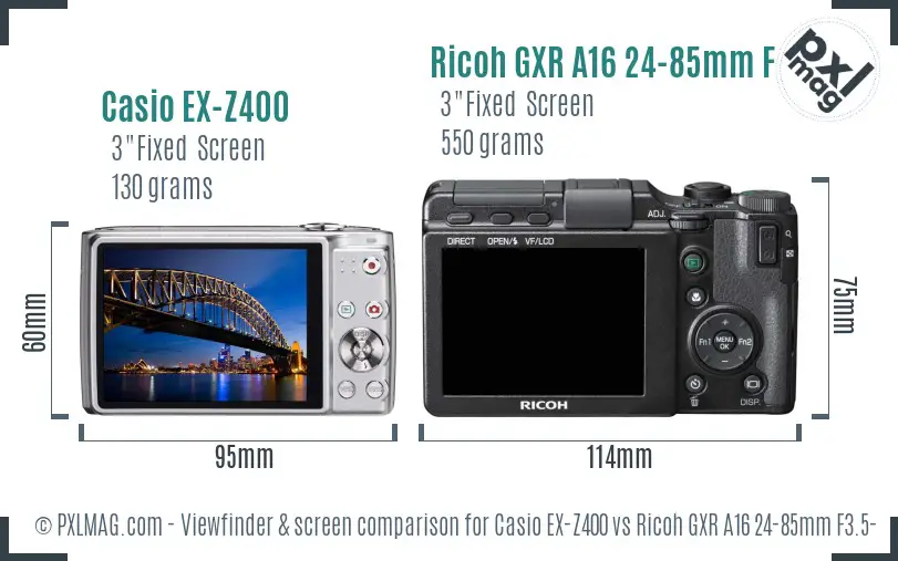 Casio EX-Z400 vs Ricoh GXR A16 24-85mm F3.5-5.5 Screen and Viewfinder comparison