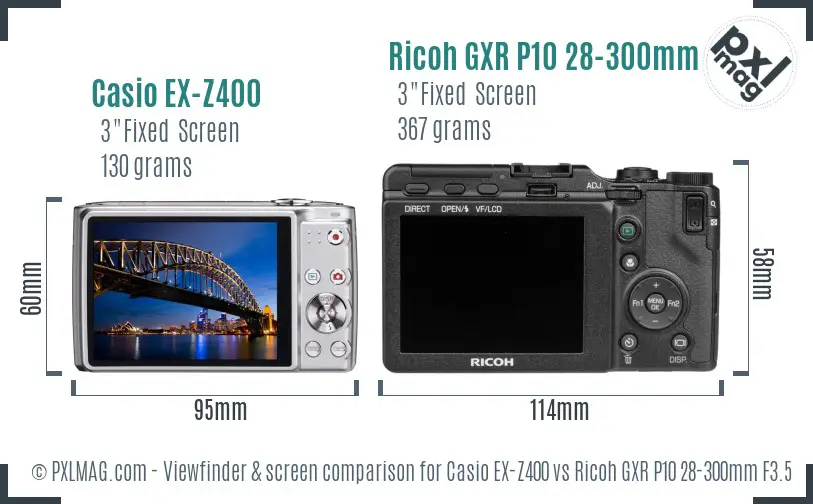 Casio EX-Z400 vs Ricoh GXR P10 28-300mm F3.5-5.6 VC Screen and Viewfinder comparison