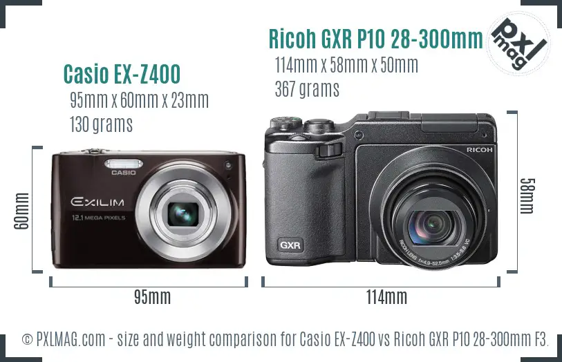 Casio EX-Z400 vs Ricoh GXR P10 28-300mm F3.5-5.6 VC size comparison