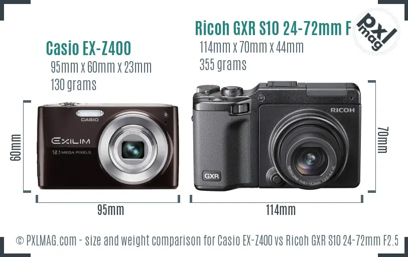 Casio EX-Z400 vs Ricoh GXR S10 24-72mm F2.5-4.4 VC size comparison