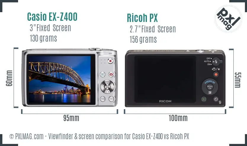 Casio EX-Z400 vs Ricoh PX Screen and Viewfinder comparison