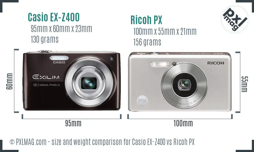 Casio EX-Z400 vs Ricoh PX size comparison