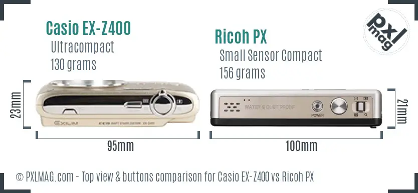 Casio EX-Z400 vs Ricoh PX top view buttons comparison