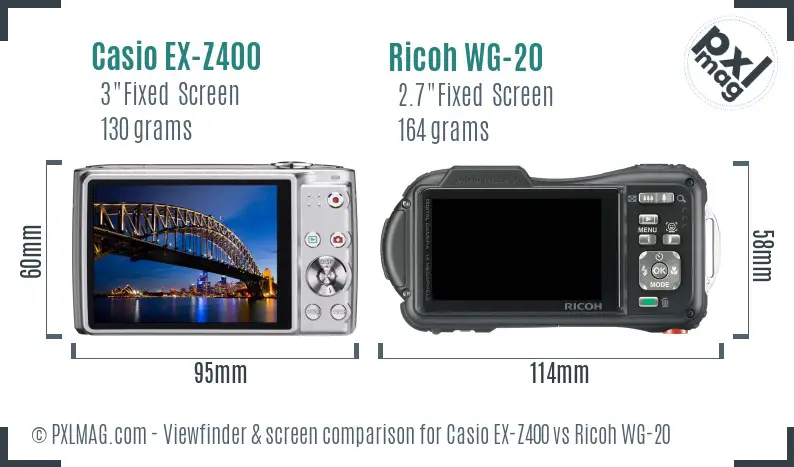 Casio EX-Z400 vs Ricoh WG-20 Screen and Viewfinder comparison