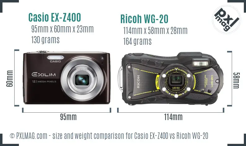 Casio EX-Z400 vs Ricoh WG-20 size comparison