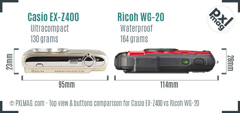 Casio EX-Z400 vs Ricoh WG-20 top view buttons comparison