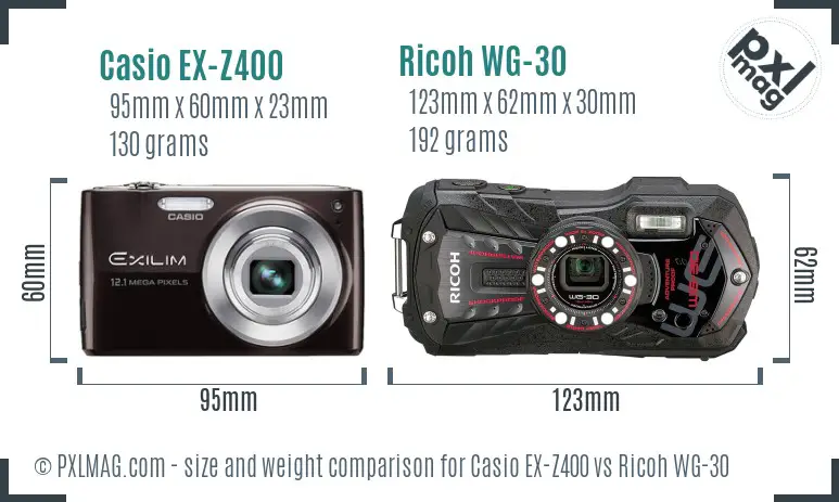 Casio EX-Z400 vs Ricoh WG-30 size comparison Casio EX-Z400 vs Ricoh WG-30 size comparison