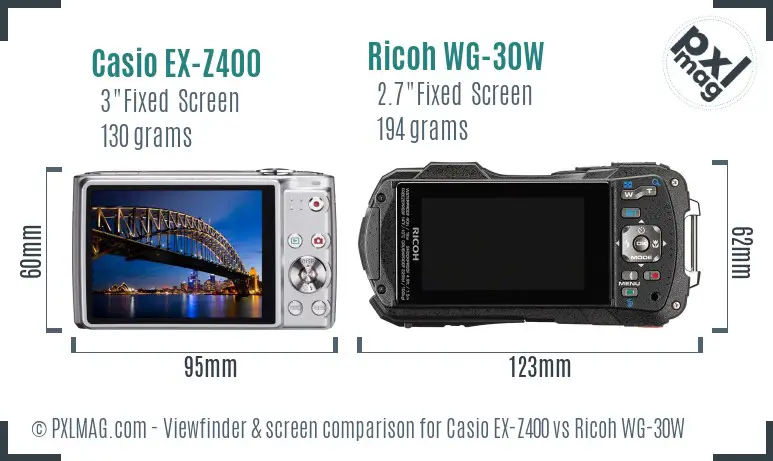 Casio EX-Z400 vs Ricoh WG-30W Screen and Viewfinder comparison
