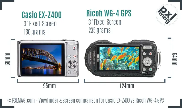 Casio EX-Z400 vs Ricoh WG-4 GPS Screen and Viewfinder comparison