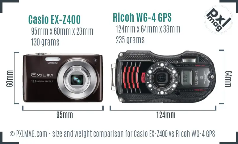 Casio EX-Z400 vs Ricoh WG-4 GPS size comparison