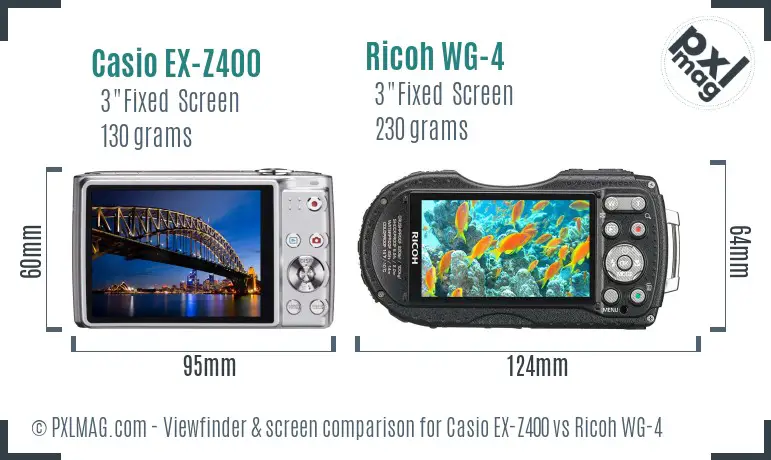 Casio EX-Z400 vs Ricoh WG-4 Screen and Viewfinder comparison