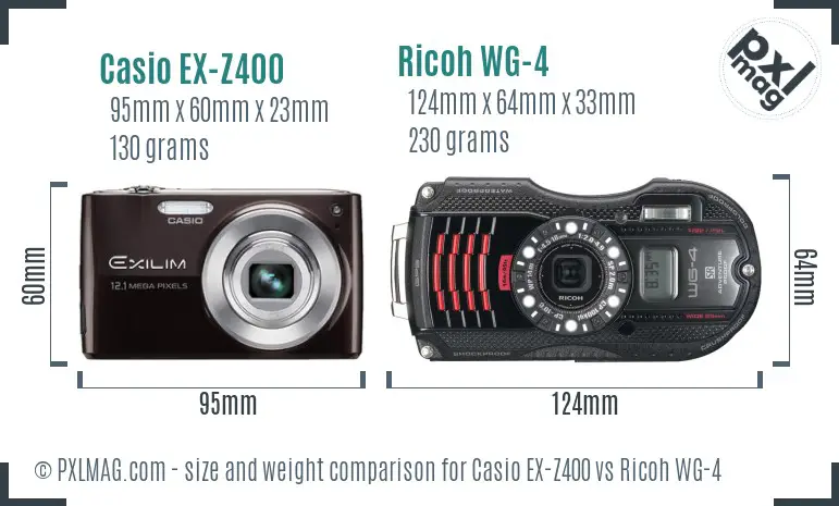 Casio EX-Z400 vs Ricoh WG-4 size comparison