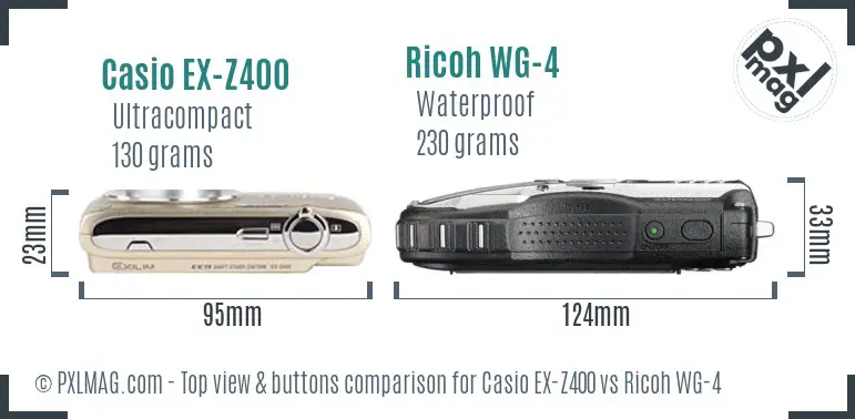 Casio EX-Z400 vs Ricoh WG-4 top view buttons comparison