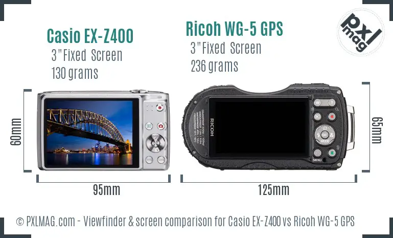 Casio EX-Z400 vs Ricoh WG-5 GPS Screen and Viewfinder comparison