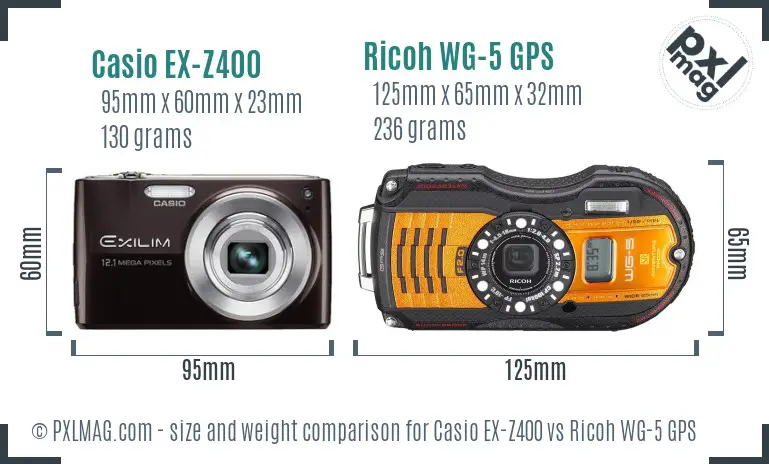Casio EX-Z400 vs Ricoh WG-5 GPS size comparison
