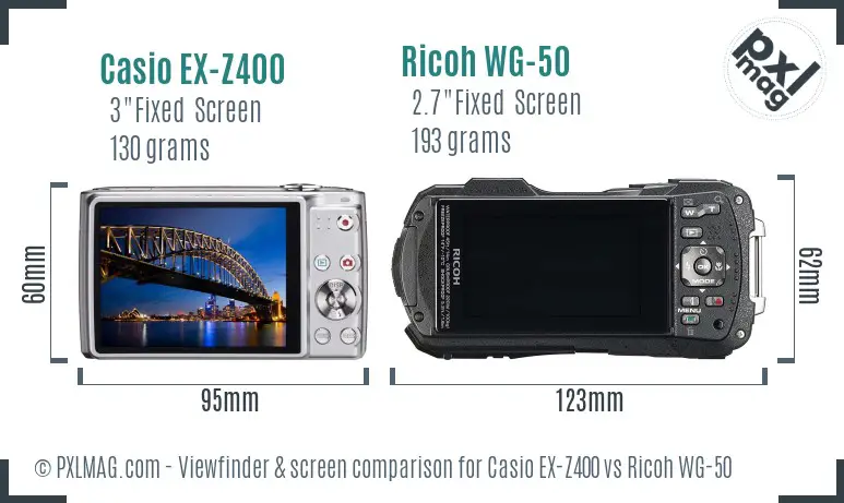 Casio EX-Z400 vs Ricoh WG-50 Screen and Viewfinder comparison