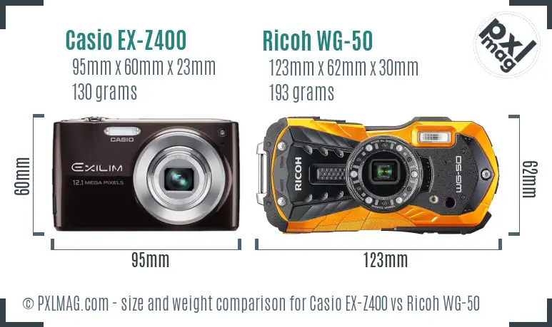 Casio EX-Z400 vs Ricoh WG-50 size comparison