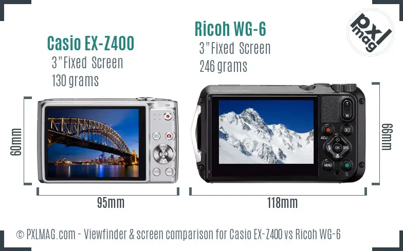 Casio EX-Z400 vs Ricoh WG-6 Screen and Viewfinder comparison Casio EX-Z400 vs Ricoh WG-6 Screen and Viewfinder comparison