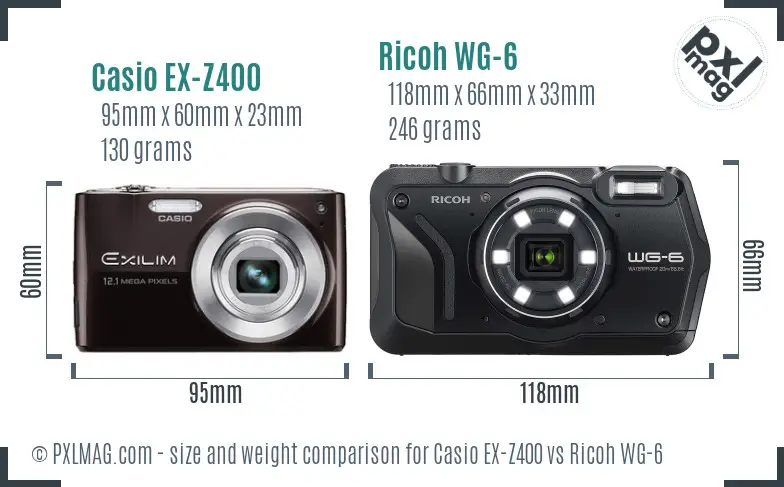 Casio EX-Z400 vs Ricoh WG-6 size comparison Casio EX-Z400 vs Ricoh WG-6 size comparison
