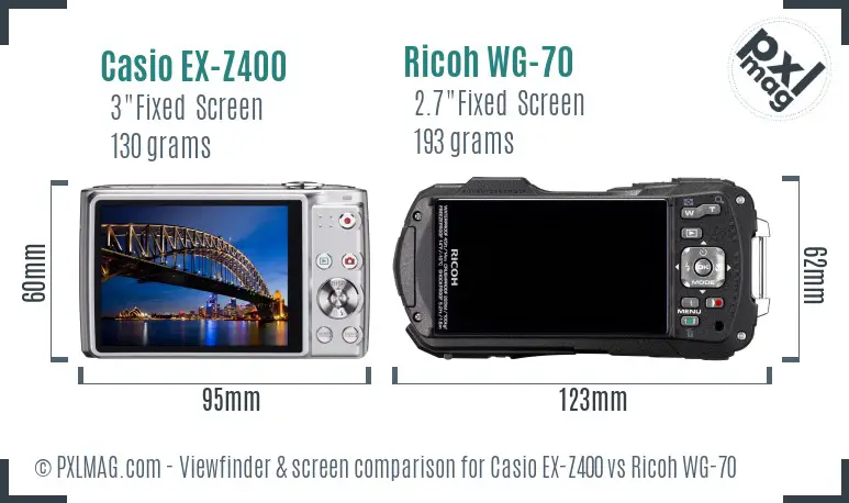 Casio EX-Z400 vs Ricoh WG-70 Screen and Viewfinder comparison