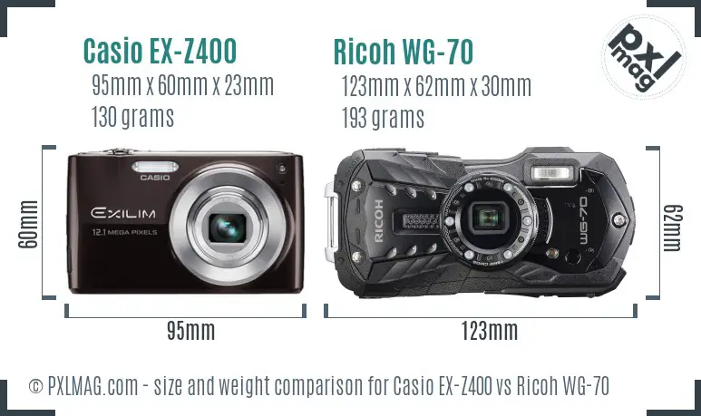 Casio EX-Z400 vs Ricoh WG-70 size comparison