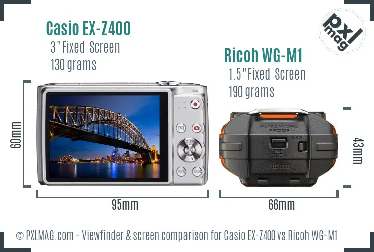 Casio EX-Z400 vs Ricoh WG-M1 Screen and Viewfinder comparison