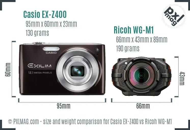 Casio EX-Z400 vs Ricoh WG-M1 size comparison