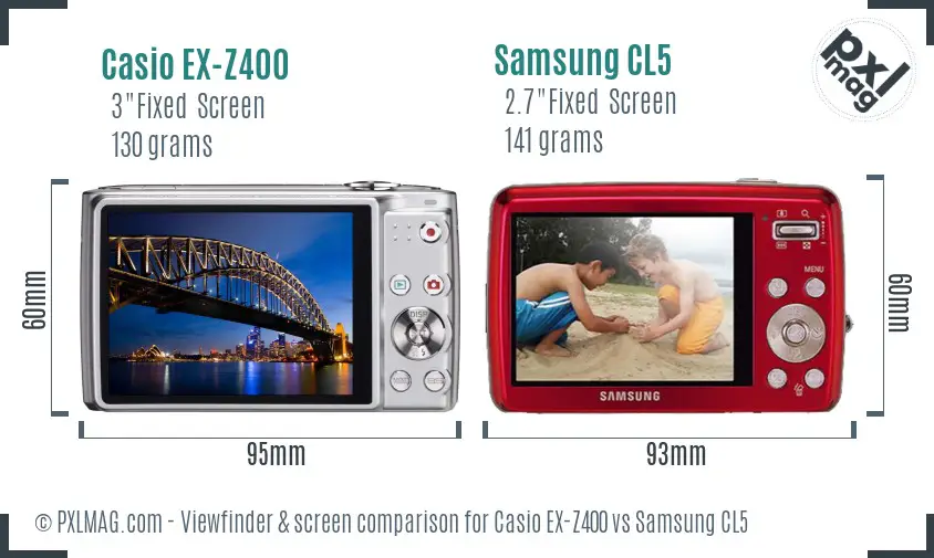 Casio EX-Z400 vs Samsung CL5 Screen and Viewfinder comparison