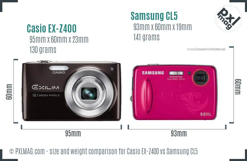 Casio EX-Z400 vs Samsung CL5 size comparison