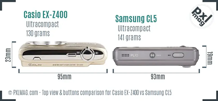 Casio EX-Z400 vs Samsung CL5 top view buttons comparison