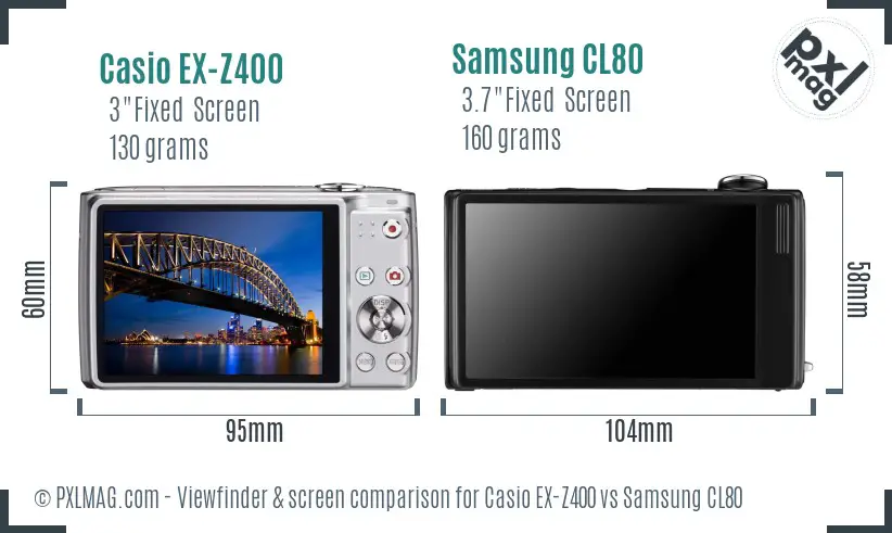 Casio EX-Z400 vs Samsung CL80 Screen and Viewfinder comparison