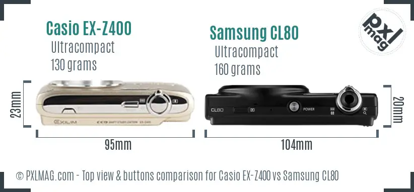 Casio EX-Z400 vs Samsung CL80 top view buttons comparison