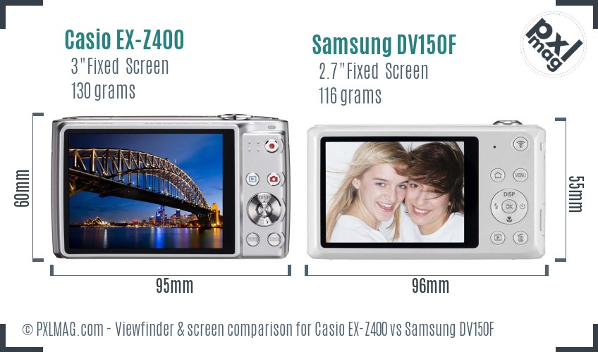Casio EX-Z400 vs Samsung DV150F Screen and Viewfinder comparison