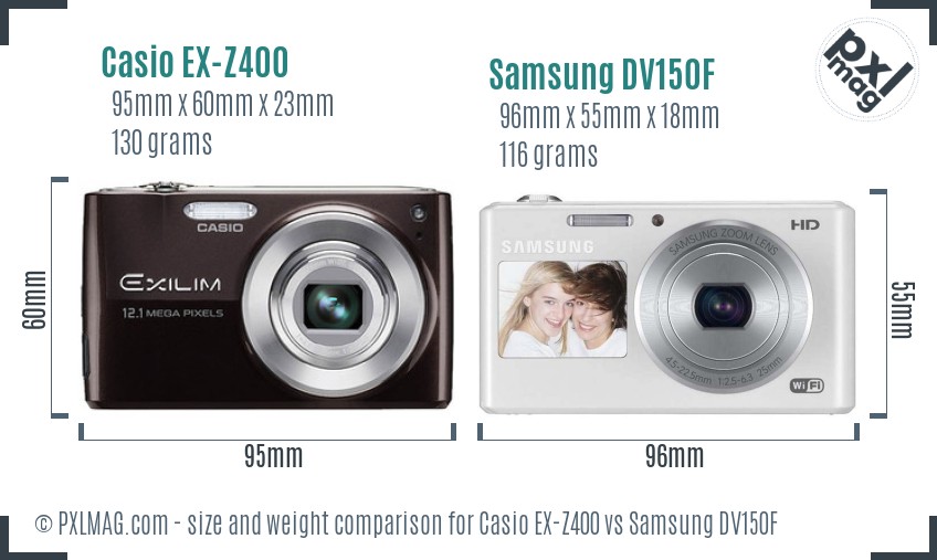 Casio EX-Z400 vs Samsung DV150F size comparison
