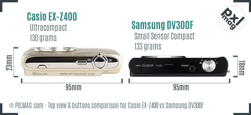 Casio EX-Z400 vs Samsung DV300F top view buttons comparison Casio EX-Z400 vs Samsung DV300F top view buttons comparison