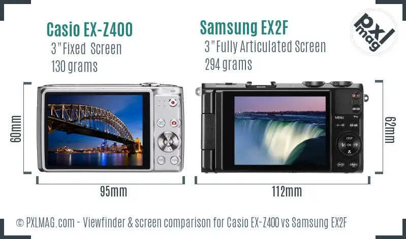 Casio EX-Z400 vs Samsung EX2F Screen and Viewfinder comparison