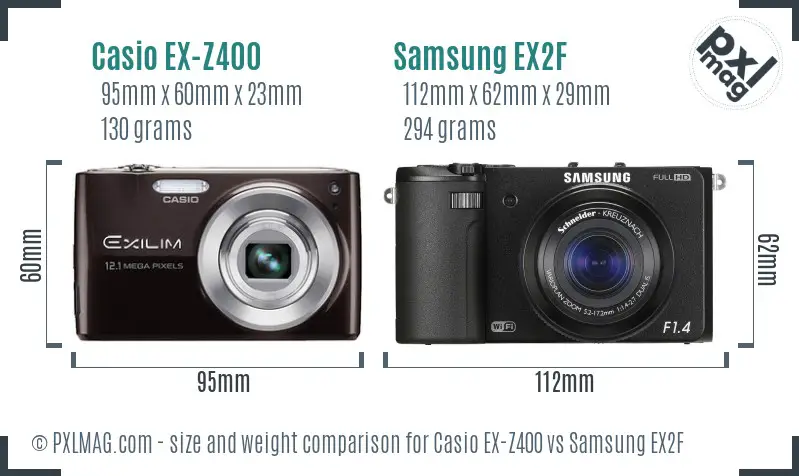 Casio EX-Z400 vs Samsung EX2F size comparison