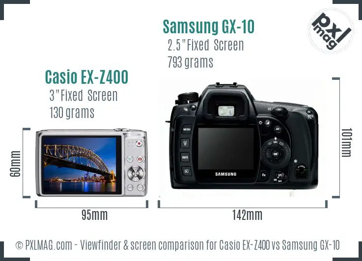Casio EX-Z400 vs Samsung GX-10 Screen and Viewfinder comparison Casio EX-Z400 vs Samsung GX-10 Screen and Viewfinder comparison