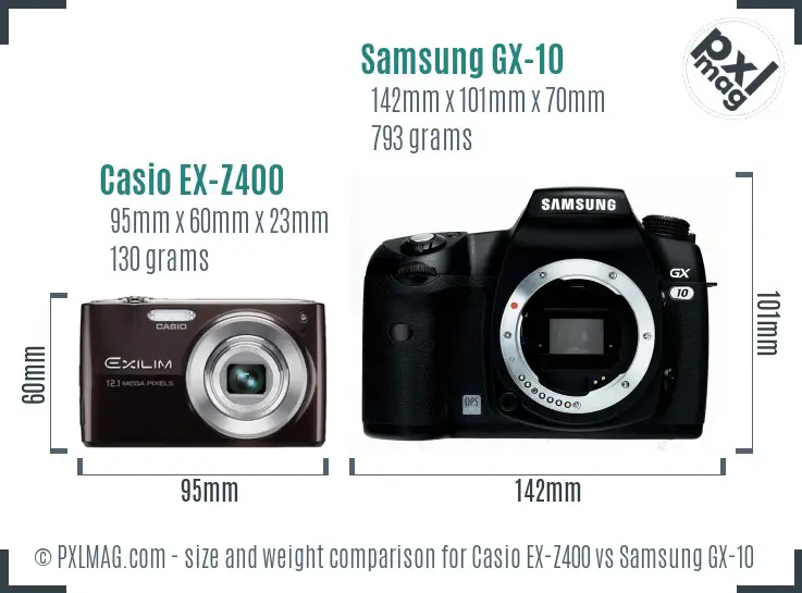 Casio EX-Z400 vs Samsung GX-10 size comparison Casio EX-Z400 vs Samsung GX-10 size comparison